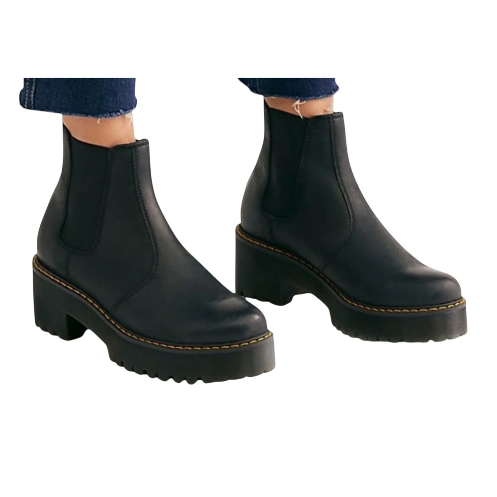 DOC DR MARTENS Rometty Chelsea Pull-On Boots BLACK WYOMING LEATHER Platform US-5